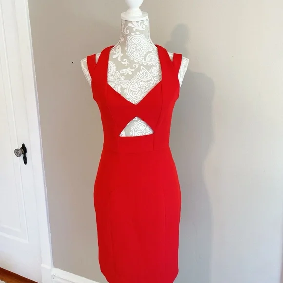Milly Red Cutout Sheath Dress Size 4 – Fitted Cocktail Party Dress - Picture 1 of 9